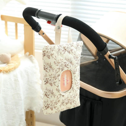 Floral Quilted Baby Wipe Holder Pouch with Hanging Strap
