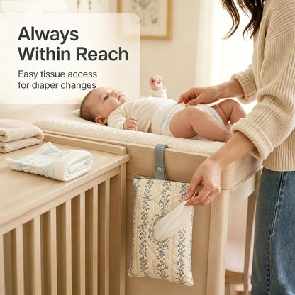 Floral Quilted Baby Wipe Holder Pouch with Hanging Strap