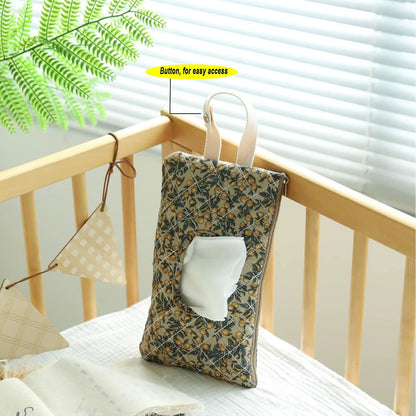 Floral Quilted Baby Wipe Holder Pouch with Hanging Strap