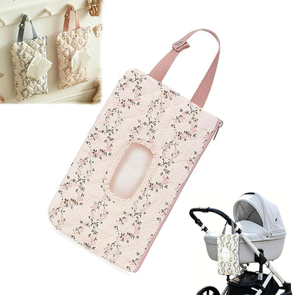 Floral Quilted Baby Wipe Holder Pouch with Hanging Strap