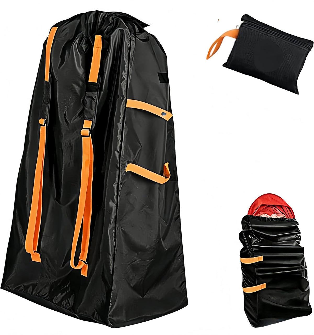 Stroller Gate Check Bag, Thick Fabric Foldable Stroller Travel Bag with Shoulder Strap, Large Capacity (32x18x12 inches) Universal Storage Cover for Airplane (Orange)