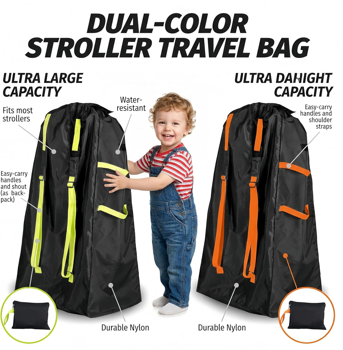 Stroller Gate Check Bag, Thick Fabric Foldable Stroller Travel Bag with Shoulder Strap, Large Capacity (32x18x12 inches) Universal Storage Cover for Airplane (Orange)