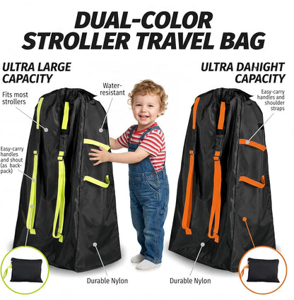 Stroller Gate Check Bag, Thick Fabric Foldable Stroller Travel Bag with Shoulder Strap, Large Capacity (32x18x12 inches) Universal Storage Cover for Airplane (Orange)