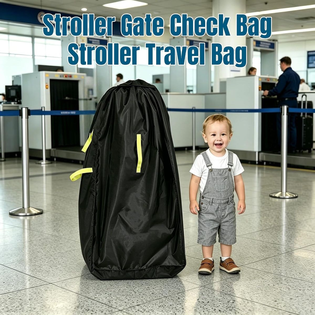 Stroller Gate Check Bag, Thick Fabric Foldable Stroller Travel Bag with Shoulder Strap, Large Capacity (32x18x12 inches) Universal Storage Cover for Airplane (Orange)