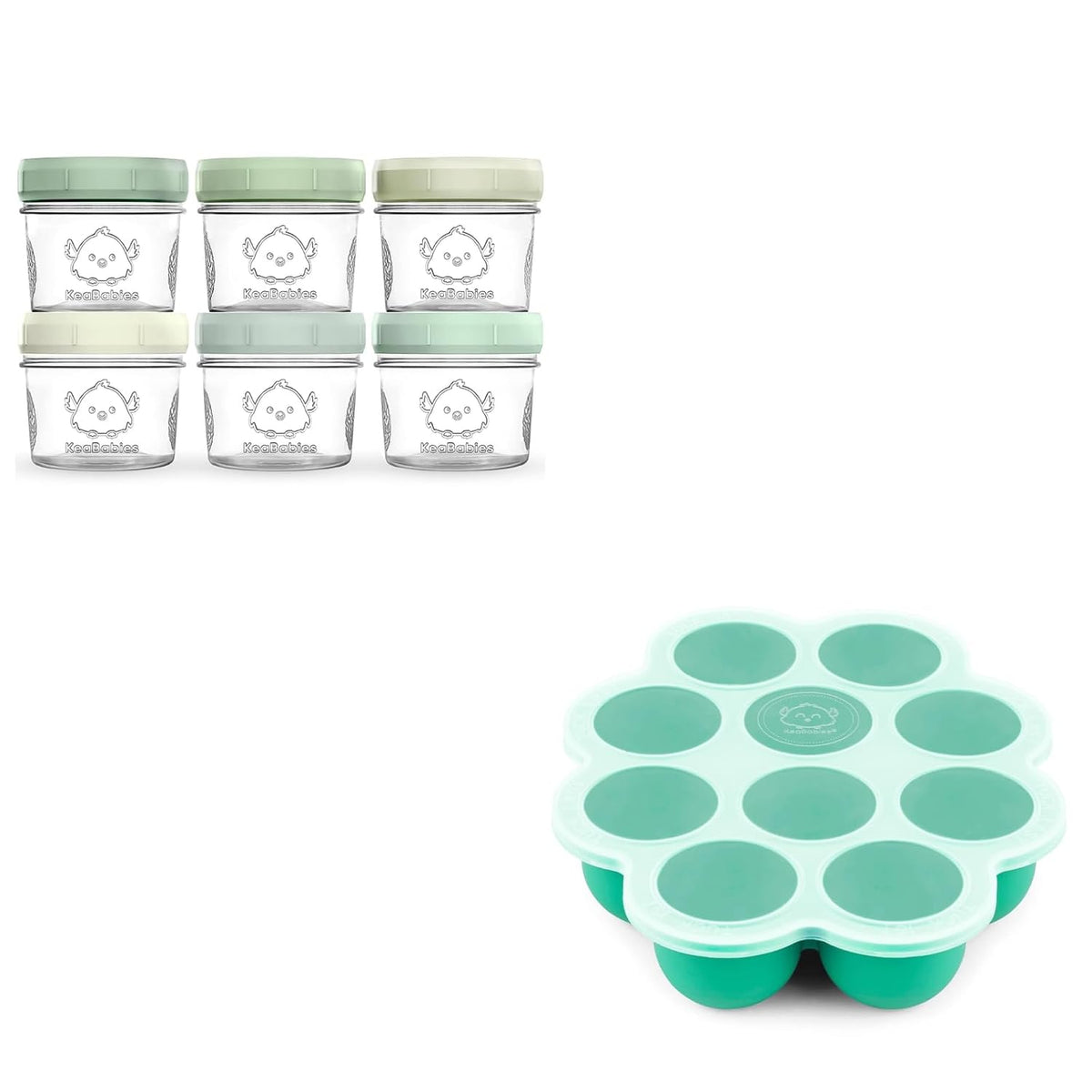 6-Pack Baby Food Glass Containers and Silicone Baby Food Freezer Tray with Clip-on Lid - 4 oz Leak-Proof, Microwavable, Baby Food Storage Container - Breast Milk Trays for Freezer