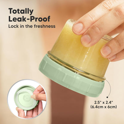 6-Pack Baby Food Glass Containers and Silicone Baby Food Freezer Tray with Clip-on Lid - 4 oz Leak-Proof, Microwavable, Baby Food Storage Container - Breast Milk Trays for Freezer