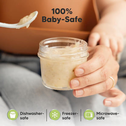 6-Pack Baby Food Glass Containers and Silicone Baby Food Freezer Tray with Clip-on Lid - 4 oz Leak-Proof, Microwavable, Baby Food Storage Container - Breast Milk Trays for Freezer