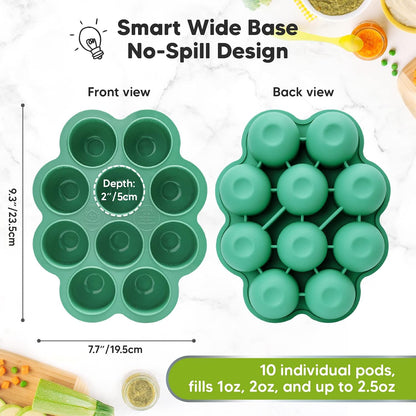 6-Pack Baby Food Glass Containers and Silicone Baby Food Freezer Tray with Clip-on Lid - 4 oz Leak-Proof, Microwavable, Baby Food Storage Container - Breast Milk Trays for Freezer