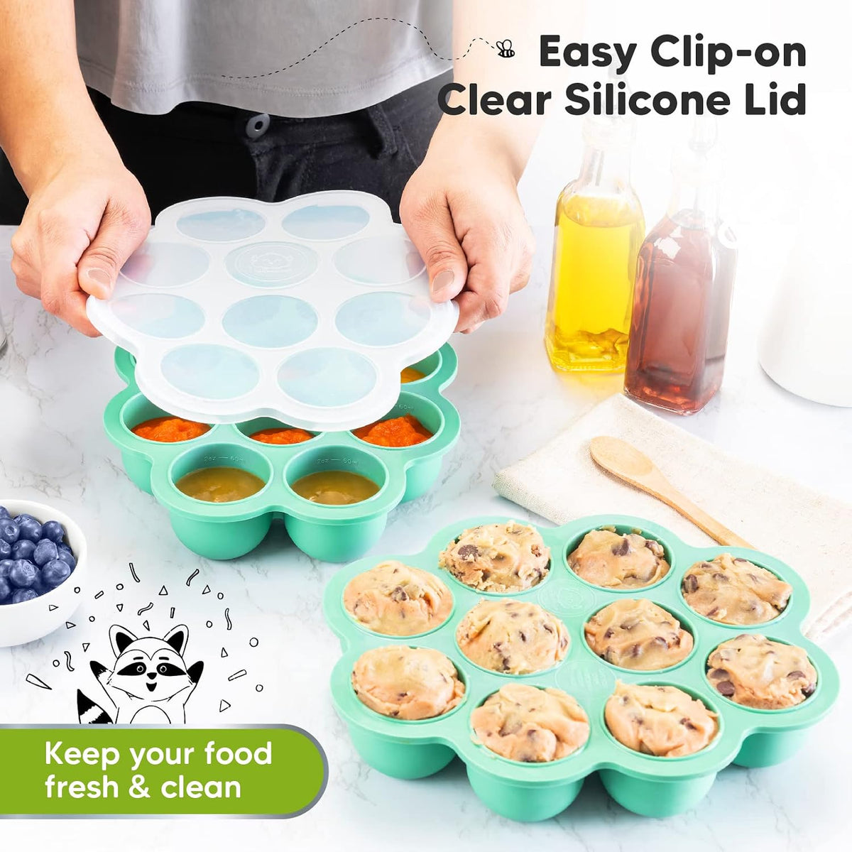 6-Pack Baby Food Glass Containers and Silicone Baby Food Freezer Tray with Clip-on Lid - 4 oz Leak-Proof, Microwavable, Baby Food Storage Container - Breast Milk Trays for Freezer
