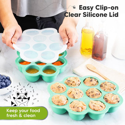 6-Pack Baby Food Glass Containers and Silicone Baby Food Freezer Tray with Clip-on Lid - 4 oz Leak-Proof, Microwavable, Baby Food Storage Container - Breast Milk Trays for Freezer