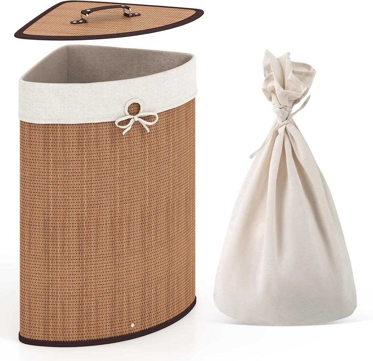 15 Gal Corner Laundry Hamper w/Lid, Removable Liner & Handle Beige