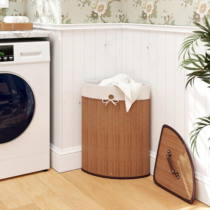 15 Gal Corner Laundry Hamper w/Lid, Removable Liner & Handle Beige