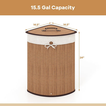 15 Gal Corner Laundry Hamper w/Lid, Removable Liner & Handle Beige