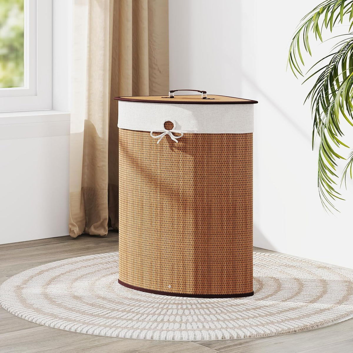 15 Gal Corner Laundry Hamper w/Lid, Removable Liner & Handle Beige