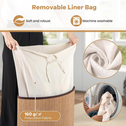 15 Gal Corner Laundry Hamper w/Lid, Removable Liner & Handle Beige