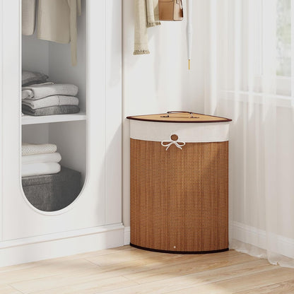 15 Gal Corner Laundry Hamper w/Lid, Removable Liner & Handle Beige