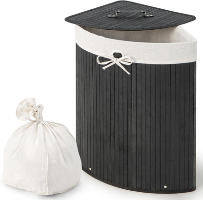 15 Gal Corner Laundry Hamper w/Lid, Removable Liner & Handle Beige