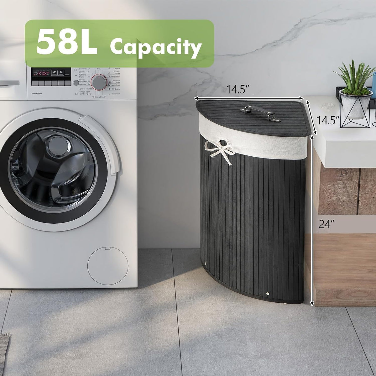 15 Gal Corner Laundry Hamper w/Lid, Removable Liner & Handle Beige