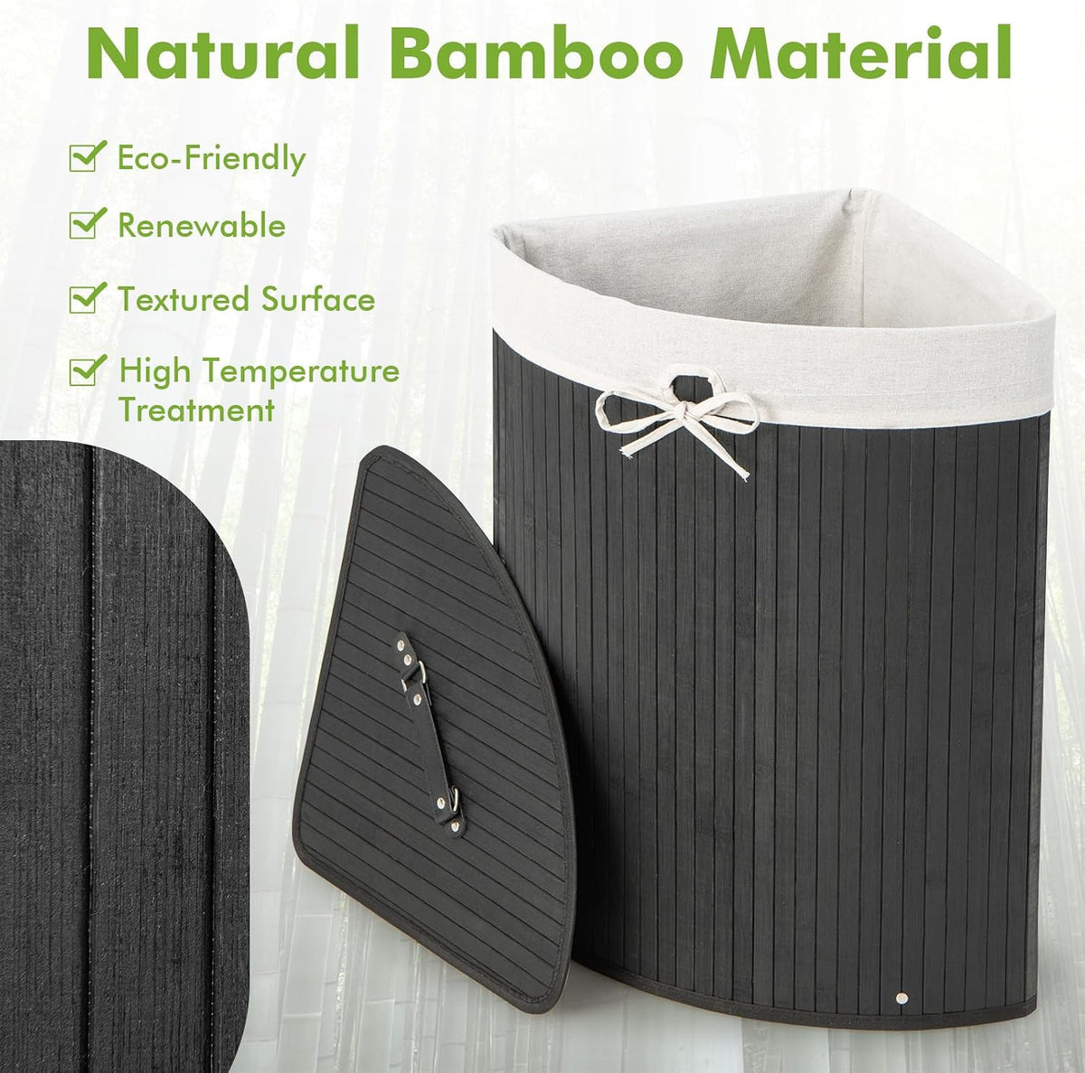 15 Gal Corner Laundry Hamper w/Lid, Removable Liner & Handle Beige
