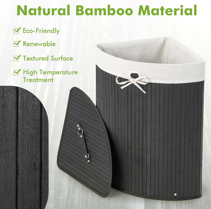 15 Gal Corner Laundry Hamper w/Lid, Removable Liner & Handle Beige