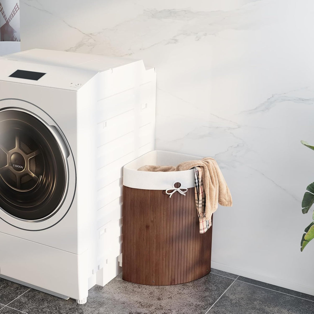 15 Gal Corner Laundry Hamper w/Lid, Removable Liner & Handle Beige