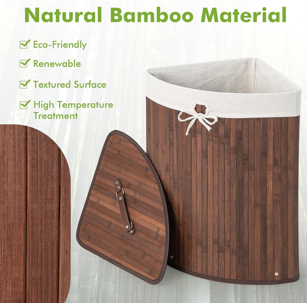 15 Gal Corner Laundry Hamper w/Lid, Removable Liner & Handle Beige