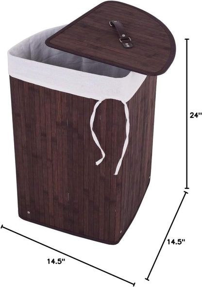 15 Gal Corner Laundry Hamper w/Lid, Removable Liner & Handle Beige