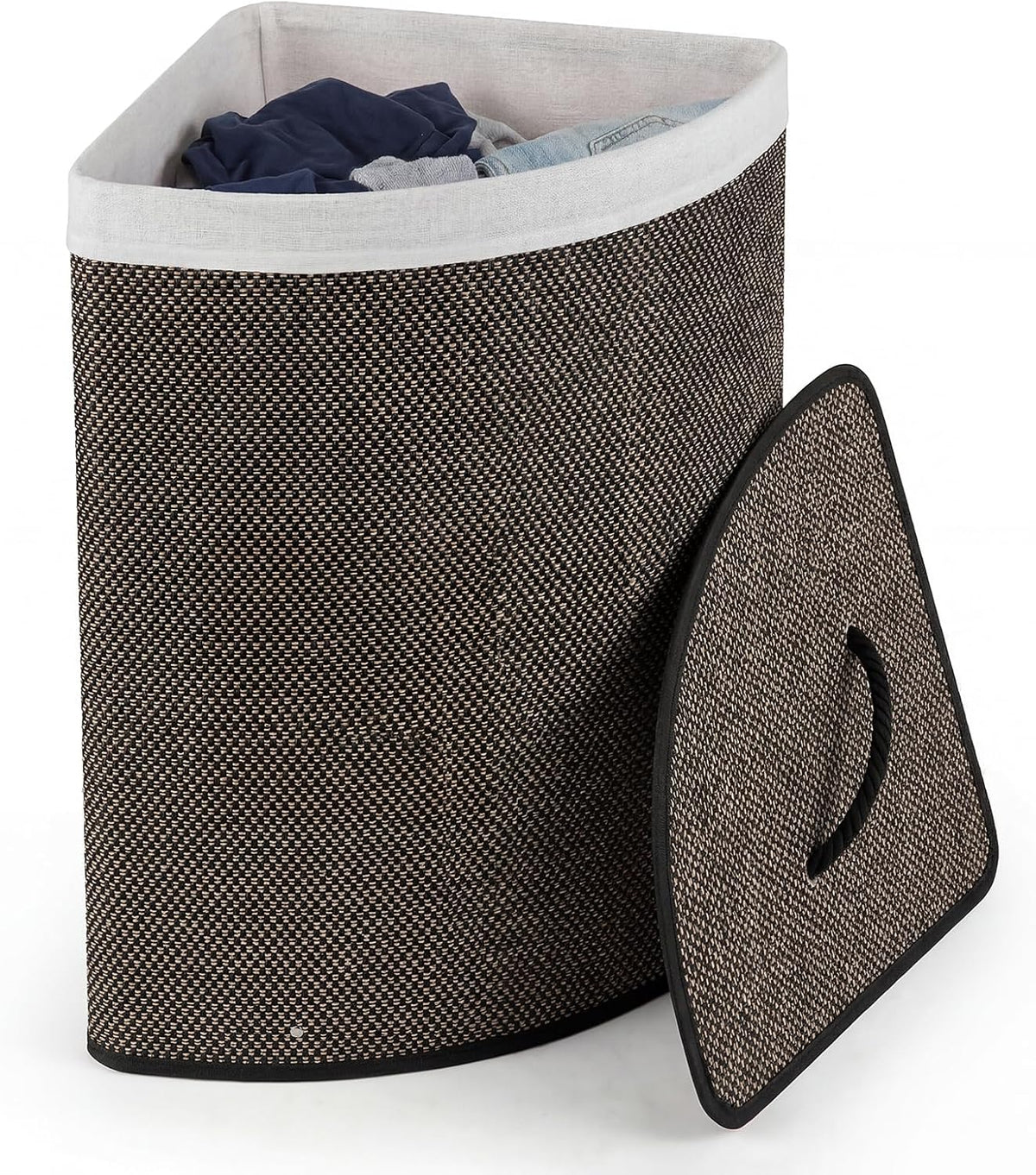 15 Gal Corner Laundry Hamper w/Lid, Removable Liner & Handle Beige