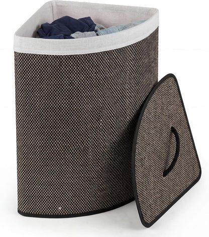 15 Gal Corner Laundry Hamper w/Lid, Removable Liner & Handle Beige
