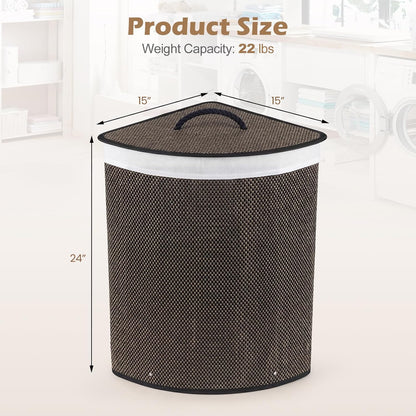 15 Gal Corner Laundry Hamper w/Lid, Removable Liner & Handle Beige