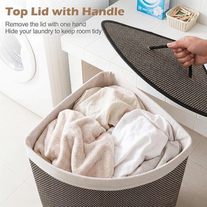 15 Gal Corner Laundry Hamper w/Lid, Removable Liner & Handle Beige