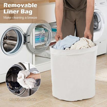 15 Gal Corner Laundry Hamper w/Lid, Removable Liner & Handle Beige