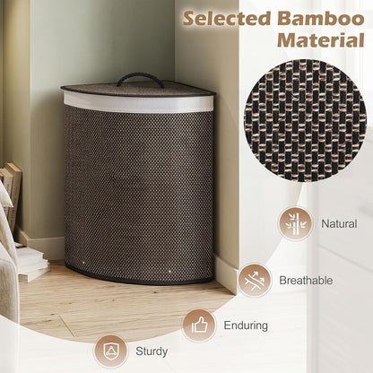 15 Gal Corner Laundry Hamper w/Lid, Removable Liner & Handle Beige
