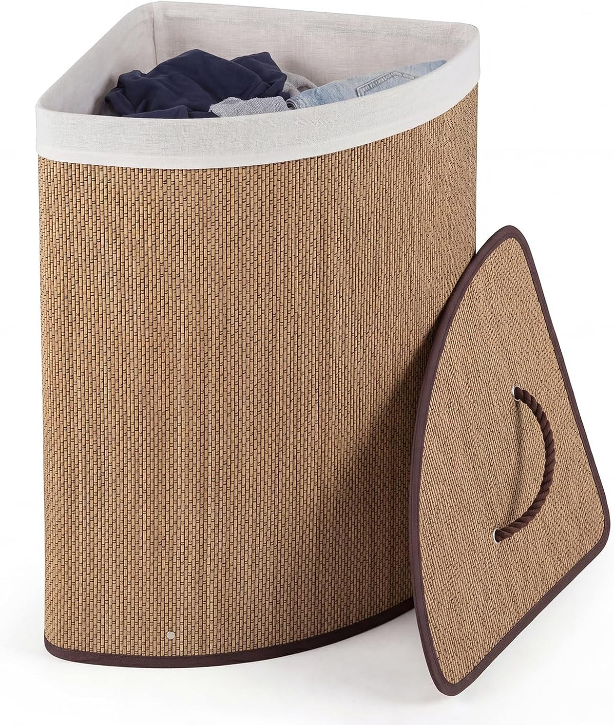 15 Gal Corner Laundry Hamper w/Lid, Removable Liner & Handle Beige