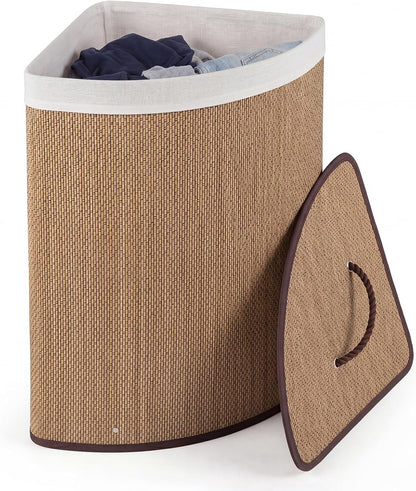 15 Gal Corner Laundry Hamper w/Lid, Removable Liner & Handle Beige