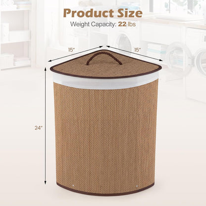 15 Gal Corner Laundry Hamper w/Lid, Removable Liner & Handle Beige