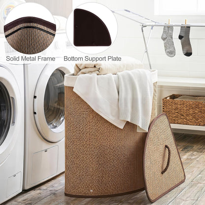 15 Gal Corner Laundry Hamper w/Lid, Removable Liner & Handle Beige