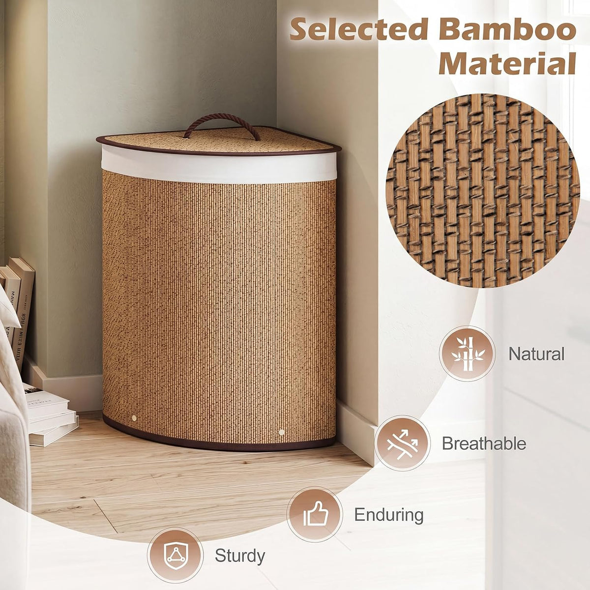 15 Gal Corner Laundry Hamper w/Lid, Removable Liner & Handle Beige
