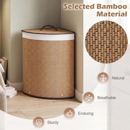 15 Gal Corner Laundry Hamper w/Lid, Removable Liner & Handle Beige