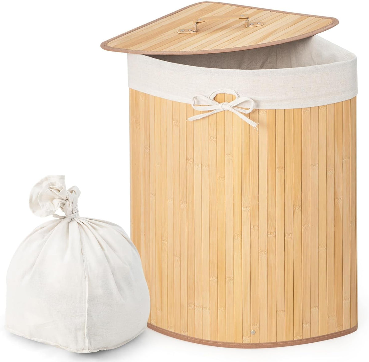 15 Gal Corner Laundry Hamper w/Lid, Removable Liner & Handle Beige