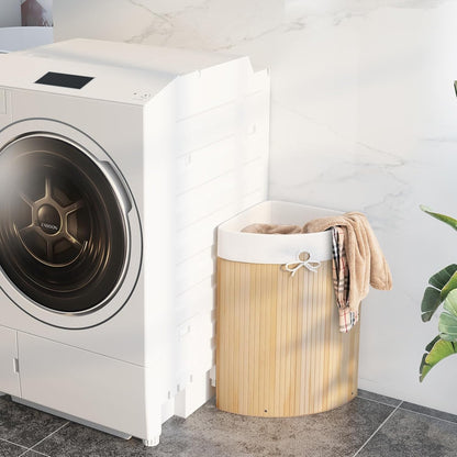 15 Gal Corner Laundry Hamper w/Lid, Removable Liner & Handle Beige