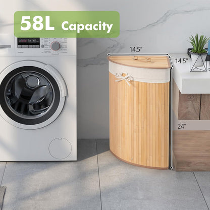15 Gal Corner Laundry Hamper w/Lid, Removable Liner & Handle Beige