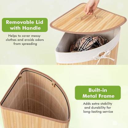 15 Gal Corner Laundry Hamper w/Lid, Removable Liner & Handle Beige