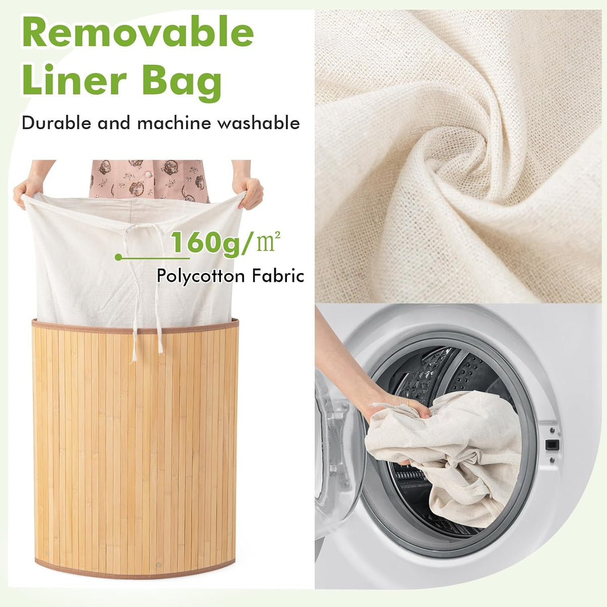 15 Gal Corner Laundry Hamper w/Lid, Removable Liner & Handle Beige