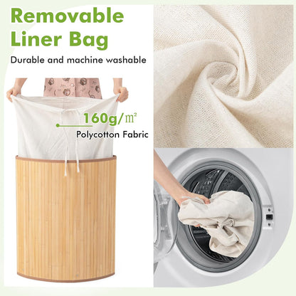 15 Gal Corner Laundry Hamper w/Lid, Removable Liner & Handle Beige