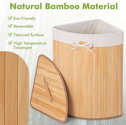 15 Gal Corner Laundry Hamper w/Lid, Removable Liner & Handle Beige