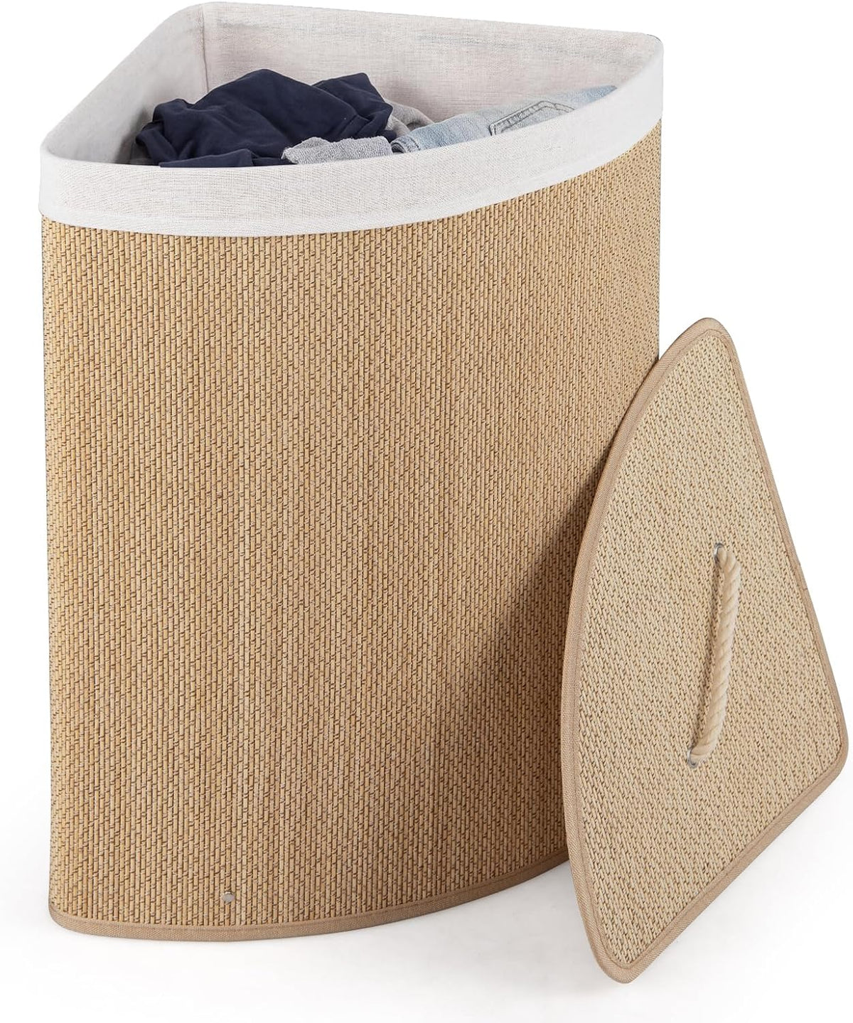 15 Gal Corner Laundry Hamper w/Lid, Removable Liner & Handle Beige
