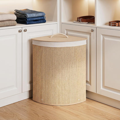 15 Gal Corner Laundry Hamper w/Lid, Removable Liner & Handle Beige