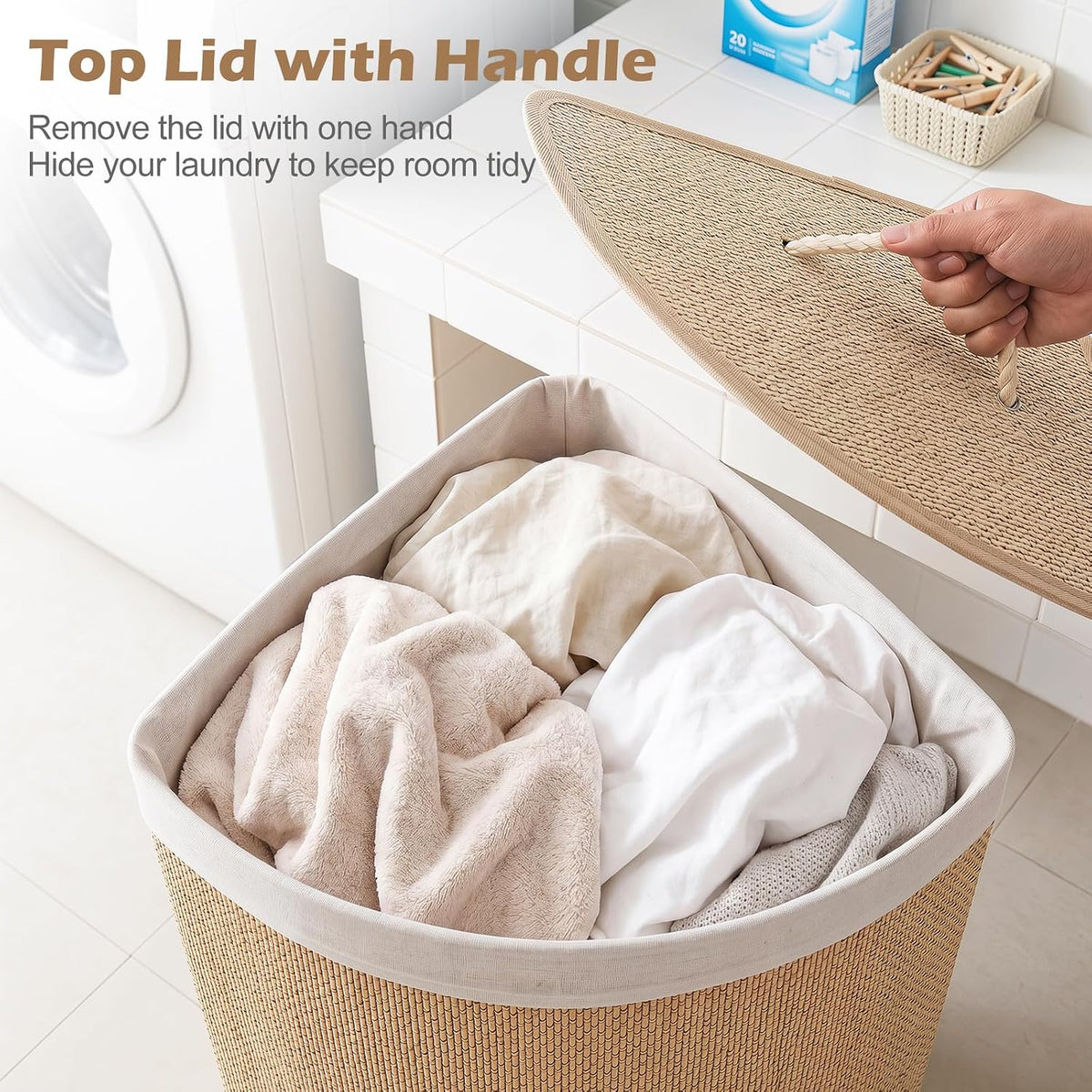 15 Gal Corner Laundry Hamper w/Lid, Removable Liner & Handle Beige