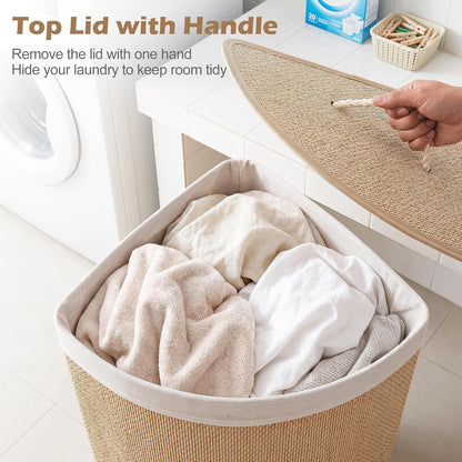 15 Gal Corner Laundry Hamper w/Lid, Removable Liner & Handle Beige